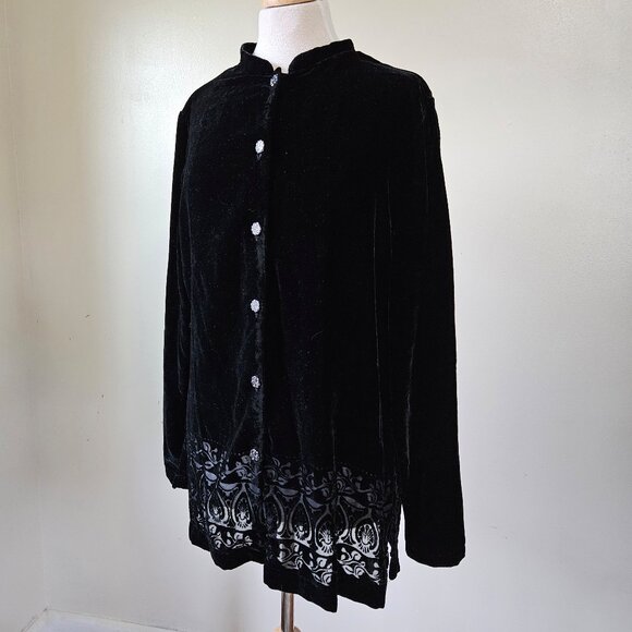 Jaclyn Smith Tops - Vintage Jaclyn Smith Classic 90s Black Burnout Velvet Shirt Top XL NTW Deadstock